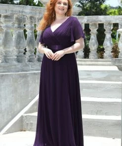 Ever-Pretty US Evening Dresses & Gowns Plus Size Empire Waist V Back Evening Dress With Short Sleeves