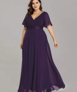 Ever-Pretty US Long Chiffon Empire Waist Bridesmaid Dress With Short Flutter Sleeves Evening Dresses & Gowns