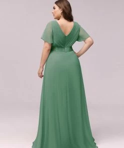 Ever-Pretty US Long Chiffon Empire Waist Bridesmaid Dress With Short Flutter Sleeves Evening Dresses & Gowns