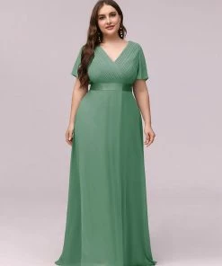 Ever-Pretty US Evening Dresses & Gowns Plus Size Empire Waist V Back Evening Dress With Short Sleeves