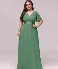 Ever-Pretty US Long Chiffon Empire Waist Bridesmaid Dress With Short Flutter Sleeves Evening Dresses & Gowns