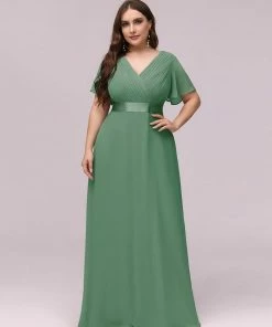 Ever-Pretty US Evening Dresses & Gowns Plus Size Empire Waist V Back Evening Dress With Short Sleeves