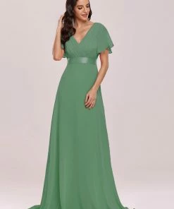 Ever-Pretty US Long Chiffon Empire Waist Bridesmaid Dress With Short Flutter Sleeves Evening Dresses & Gowns