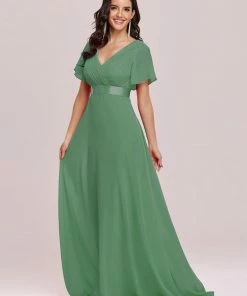 Ever-Pretty US Long Chiffon Empire Waist Bridesmaid Dress With Short Flutter Sleeves Evening Dresses & Gowns