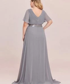 Ever-Pretty US Evening Dresses & Gowns Plus Size Empire Waist V Back Evening Dress With Short Sleeves
