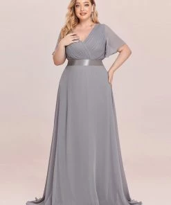 Ever-Pretty US Evening Dresses & Gowns Plus Size Empire Waist V Back Evening Dress With Short Sleeves