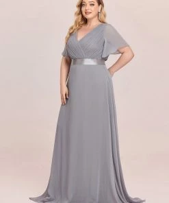 Ever-Pretty US Evening Dresses & Gowns Plus Size Empire Waist V Back Evening Dress With Short Sleeves