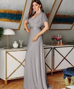 Ever-Pretty US Long Chiffon Empire Waist Bridesmaid Dress With Short Flutter Sleeves Evening Dresses & Gowns