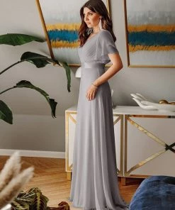 Ever-Pretty US Long Chiffon Empire Waist Bridesmaid Dress With Short Flutter Sleeves Evening Dresses & Gowns