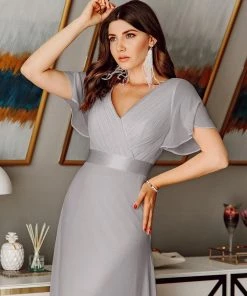 Ever-Pretty US Long Chiffon Empire Waist Bridesmaid Dress With Short Flutter Sleeves Evening Dresses & Gowns