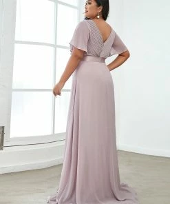 Ever-Pretty US Evening Dresses & Gowns Plus Size Empire Waist V Back Evening Dress With Short Sleeves