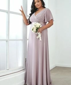 Ever-Pretty US Evening Dresses & Gowns Plus Size Empire Waist V Back Evening Dress With Short Sleeves