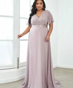 Ever-Pretty US Evening Dresses & Gowns Plus Size Empire Waist V Back Evening Dress With Short Sleeves