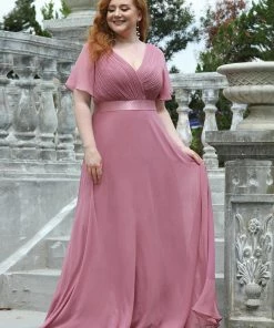 Ever-Pretty US Evening Dresses & Gowns Plus Size Empire Waist V Back Evening Dress With Short Sleeves