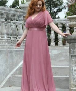 Ever-Pretty US Evening Dresses & Gowns Plus Size Empire Waist V Back Evening Dress With Short Sleeves
