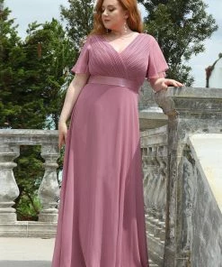 Ever-Pretty US Evening Dresses & Gowns Plus Size Empire Waist V Back Evening Dress With Short Sleeves