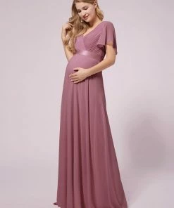 Ever-Pretty US Empire Bodice Pleated Maxi Bump Friendly Dress With Sleeves SHOP BY OCCASION