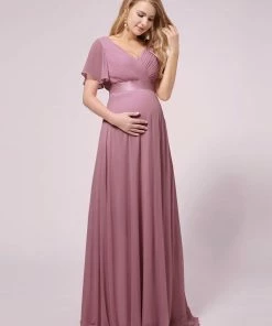 Ever-Pretty US Empire Bodice Pleated Maxi Bump Friendly Dress With Sleeves SHOP BY OCCASION