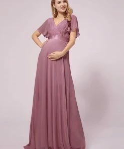 Ever-Pretty US Empire Bodice Pleated Maxi Bump Friendly Dress With Sleeves SHOP BY OCCASION