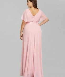 Ever-Pretty US Evening Dresses & Gowns Plus Size Empire Waist V Back Evening Dress With Short Sleeves