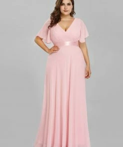 Ever-Pretty US Evening Dresses & Gowns Plus Size Empire Waist V Back Evening Dress With Short Sleeves
