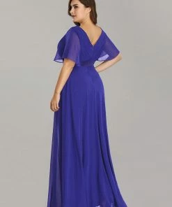 Ever-Pretty US Evening Dresses & Gowns Plus Size Empire Waist V Back Evening Dress With Short Sleeves