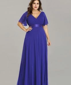 Ever-Pretty US Evening Dresses & Gowns Plus Size Empire Waist V Back Evening Dress With Short Sleeves