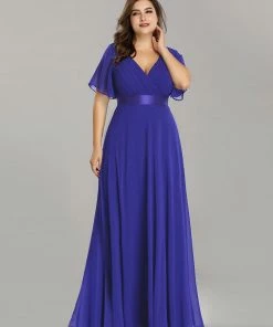 Ever-Pretty US Evening Dresses & Gowns Plus Size Empire Waist V Back Evening Dress With Short Sleeves