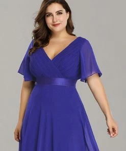 Ever-Pretty US Evening Dresses & Gowns Plus Size Empire Waist V Back Evening Dress With Short Sleeves