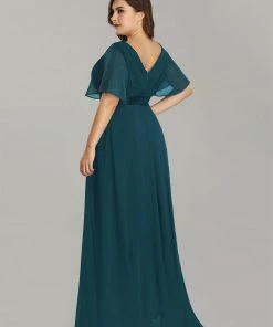 Ever-Pretty US Evening Dresses & Gowns Plus Size Empire Waist V Back Evening Dress With Short Sleeves