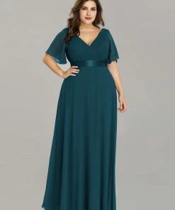 Ever-Pretty US Evening Dresses & Gowns Plus Size Empire Waist V Back Evening Dress With Short Sleeves