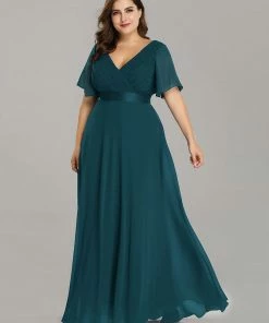 Ever-Pretty US Evening Dresses & Gowns Plus Size Empire Waist V Back Evening Dress With Short Sleeves