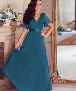 Ever-Pretty US Long Empire Waist Evening Dress With Short Flutter Sleeves Evening Dresses & Gowns 80 Ever-Pretty US Long Empire Waist Evening Dress With Short Flutter Sleeves Evening Dresses & Gowns
