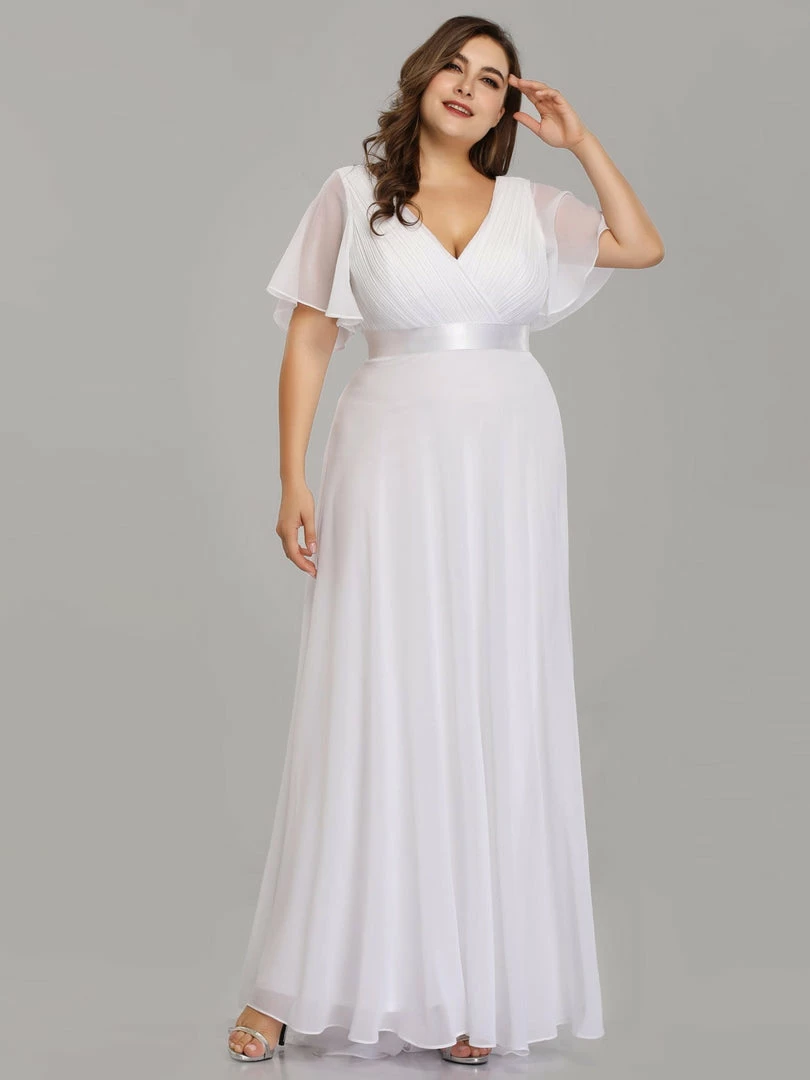 Ever-Pretty US White Dresses Custom Size Flutter Sleeves Chiffon Empire Waist Bridesmaid Dress 8 Ever-Pretty US White Dresses Custom Size Flutter Sleeves Chiffon Empire Waist Bridesmaid Dress