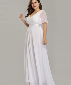 Ever-Pretty US White Dresses Custom Size Flutter Sleeves Chiffon Empire Waist Bridesmaid Dress 89 Ever-Pretty US White Dresses Custom Size Flutter Sleeves Chiffon Empire Waist Bridesmaid Dress