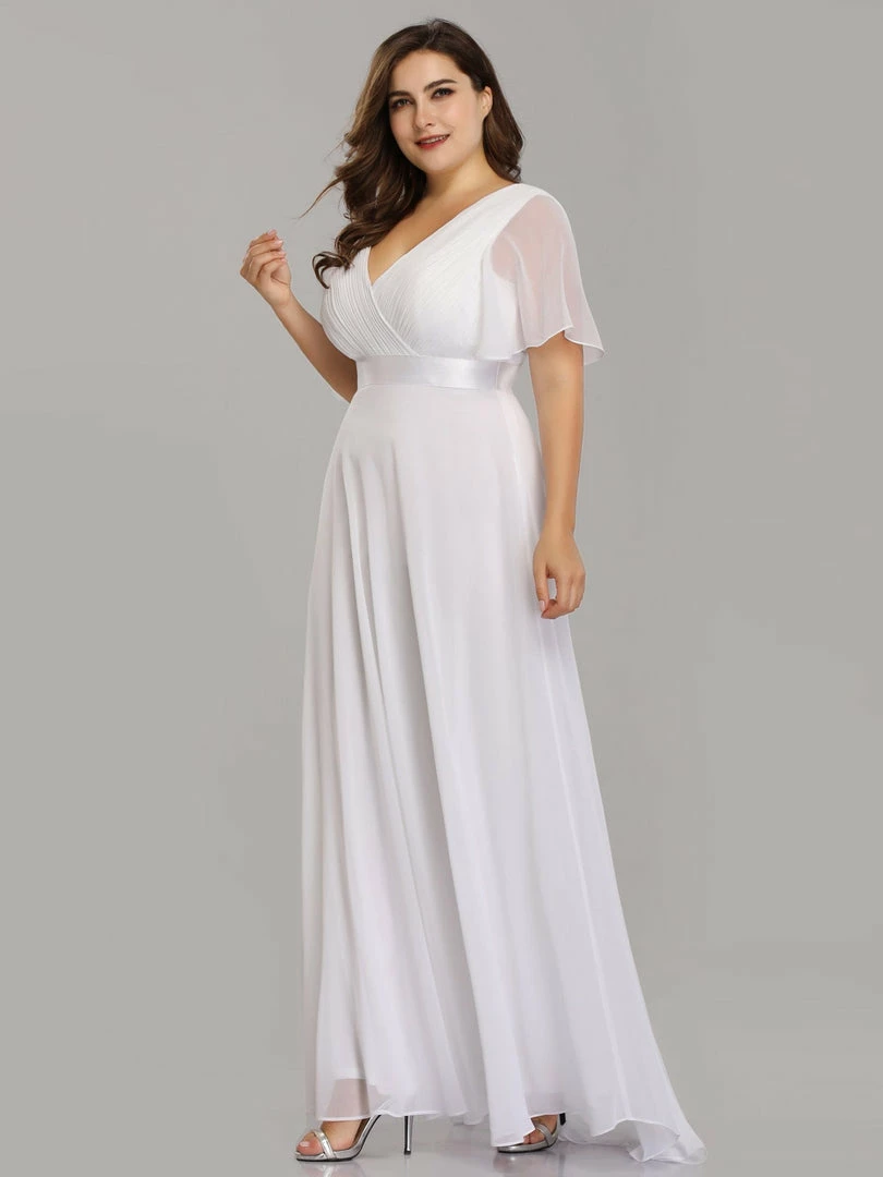 Ever-Pretty US White Dresses Custom Size Flutter Sleeves Chiffon Empire Waist Bridesmaid Dress 9 Ever-Pretty US White Dresses Custom Size Flutter Sleeves Chiffon Empire Waist Bridesmaid Dress