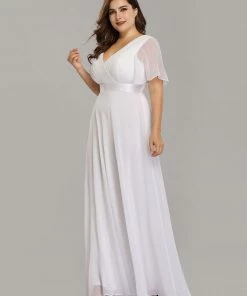 Ever-Pretty US Evening Dresses & Gowns Plus Size Empire Waist V Back Evening Dress With Short Sleeves