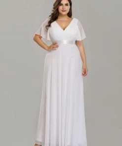 Ever-Pretty US Evening Dresses & Gowns Plus Size Empire Waist V Back Evening Dress With Short Sleeves