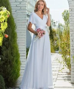 Ever-Pretty US Minimalist Maxi Chiffon Beach Wedding Dress With Satin Belt SHOP BY STYLE
