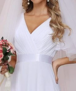 Ever-Pretty US Minimalist Maxi Chiffon Beach Wedding Dress With Satin Belt SHOP BY STYLE