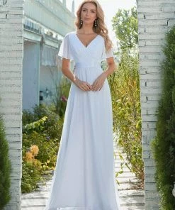 Ever-Pretty US Minimalist Maxi Chiffon Beach Wedding Dress With Satin Belt SHOP BY STYLE