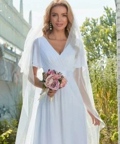 Ever-Pretty US Minimalist Maxi Chiffon Beach Wedding Dress With Satin Belt SHOP BY STYLE