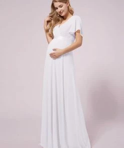 Ever-Pretty US Empire Bodice Pleated Maxi Bump Friendly Dress With Sleeves SHOP BY OCCASION