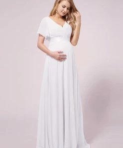 Ever-Pretty US Empire Bodice Pleated Maxi Bump Friendly Dress With Sleeves SHOP BY OCCASION