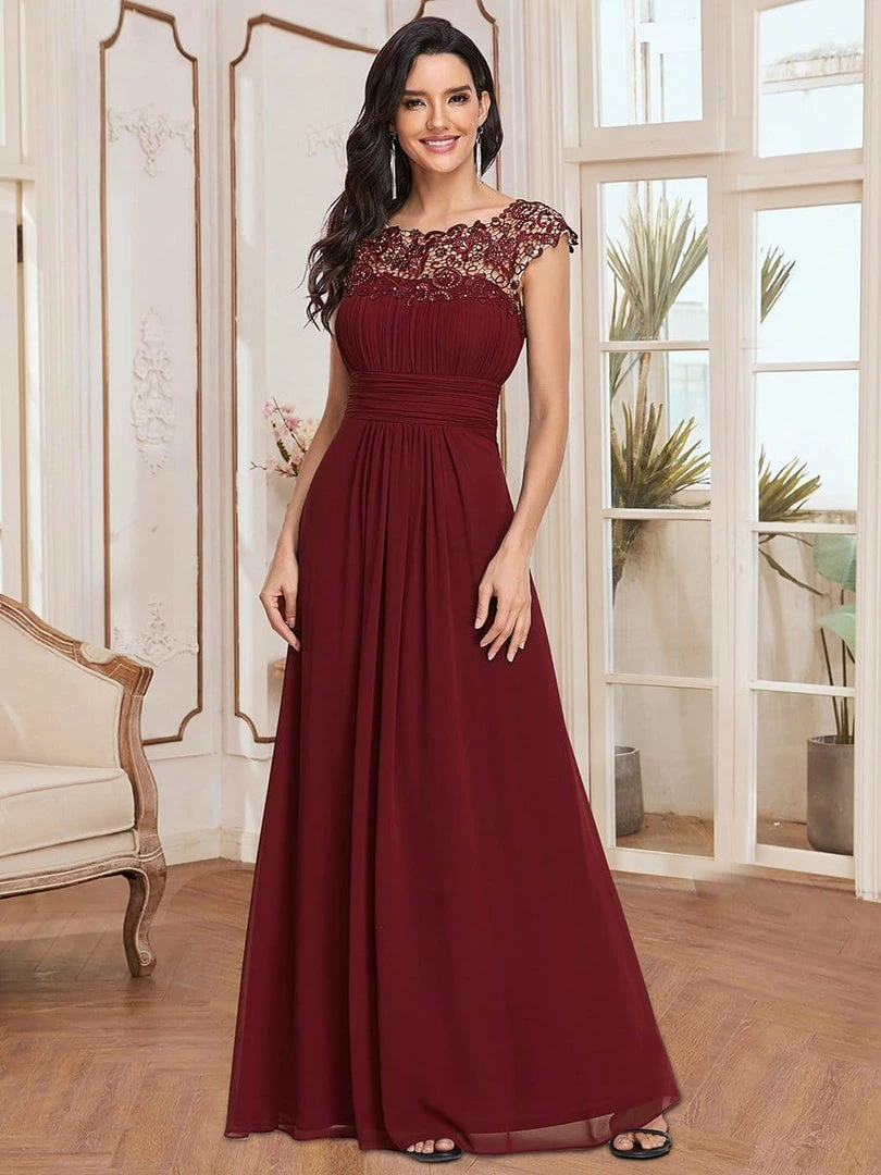 Ever-Pretty US Elegant Lace Cap Sleeve Maxi Long Chiffon Bridesmaid Dress 4 Ever-Pretty US Elegant Lace Cap Sleeve Maxi Long Chiffon Bridesmaid Dress