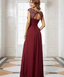 Ever-Pretty US Elegant Lace Cap Sleeve Maxi Long Chiffon Bridesmaid Dress