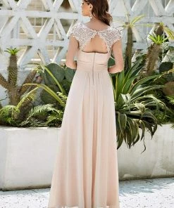 Ever-Pretty US Elegant Maxi Long Lace Bridesmaid Dress With Cap Sleeve Prom Dresses
