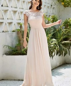 Ever-Pretty US Elegant Maxi Long Lace Bridesmaid Dress With Cap Sleeve Prom Dresses