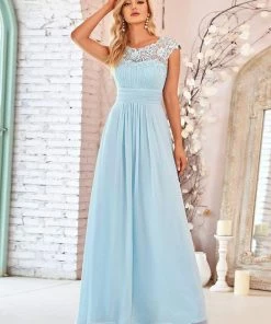Ever-Pretty US Elegant Lace Cap Sleeve Maxi Long Chiffon Bridesmaid Dress 80 Ever-Pretty US Elegant Lace Cap Sleeve Maxi Long Chiffon Bridesmaid Dress