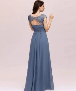 Ever-Pretty US Elegant Maxi Long Lace Bridesmaid Dress With Cap Sleeve Prom Dresses